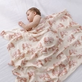 Soft muslin bamboo cotton baby blanket with brown elephant print in cream color - 120*120cm / Elephant-Bamboo Cotton Muslin