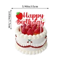 Red strawberry Happy Birthday cake topper size detail 5.90in wide and 3.03in high - Strawberry Large Cake Topper