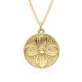 Vintage gold plated necklace with a sun face embossed flower pendant and dainty chain - B164-Four-Leaf Clover
