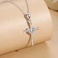 Elegant 925 sterling silver cross necklace with heart pendant and cubic zirconia - Heart Cross Style (D685) / White Gold