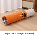 Large foldable cat tunnel in orange and grey, 120cm length with ball toy attachment - Orange Pattern Cat Tunnel Large (120cm)