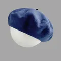 Classic dark blue wool beret hat in a minimalist fashion style for women and girls - M / Navy Blue