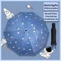 Blue foldable umbrella with astronaut print, 10-rib reinforced windproof frame and UV coating - 10 Ribs Manual / Astronaut Haze Blue