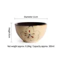 Japanese ceramic rice bowl in beige with floral underglaze pattern and brown rim - 4.5 Inch / Hibiscus