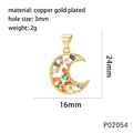 Vergoldeter Mondanhänger mit bunten Zirkoniasteinen und Maßen von 16mm x 24mm - Bunter Zirkon Großer Mond (P02054)