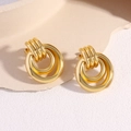 Three-layer wrap flower stud earrings in golden stainless steel with a metallic finish - Double Loop Entwined EK08-6