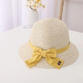Cappello di paglia beige per bambini con un fiocco giallo vivace fatto a mano - Bambini 54cm (4-9 Anni) / Solo Cappello / Beige