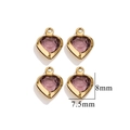 Set of four 8mm heart-shaped purple crystal pendants with golden stainless steel frame - Single Hole-Purple / Gold