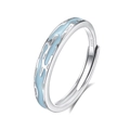 Luminous S925 sterling silver couple ring with sky blue enamel finish - Adjustable Open / Male Style
