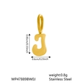 Golden stainless steel letter J pendant charm with size dimensions and weight info - Letter J