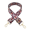 Detail of adjustable geometric patterned bag strap with golden metal swivel hooks - Silver Clasp / No. 210