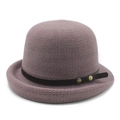 Women's knitted bucket hat with faux leather strap and bronze buttons in dusty purple - M (56-58cm) / Light Purple