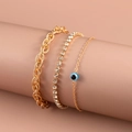 Golden chunky chain with sparkling tennis bracelet and blue evil eye bead bracelet set - KC Gold Evil Eye Tennis Chain Style (DZ-166)