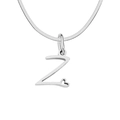 Silver-finished stainless steel snake chain necklace with Z letter and heart pendant - Letter Z / Steel Color