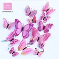 Set of 12 double-layer 3D pink butterfly wall stickers with adjustable wings - Magnetic with Adhesive / Pink Double Layer 12PCS