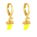 Modern gold-plated hoop earrings with sparkling zircon accents and neon yellow horn pendants - Yellow