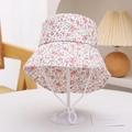 Detail of floral bucket hat for kids with red flowers and adjustable chin strap - 48-50cm (6 Months-2 Years) / Red Flower
