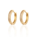Elegant gold round hoop earrings with sparkling white zircons on a white reflective base - 14mm / Gold