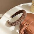 Furry leopard print headband with vintage sponge padding and a black Hand Made label - 3cm / Dark Leopard