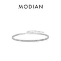 Glänzendes S925 Sterlingsilber Tennisarmband mit Zirkonia und verstellbarer Kette - 925er Silber / Silber