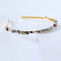 Handmade gold crystal crown headband with multi-color natural raw quartz stones - Single Row / Fluorite - Single Row