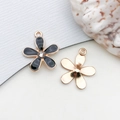 DIY black enamel five-petal flower charm with gold border and rhinestone center - Rhinestone Flower (12102) / 1 Piece (17x20mm) / Black