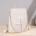 Modischer cremefarbener Nylon Rucksack mit Rautensteppung für Damen im Trend - Gebrochenes Weiß