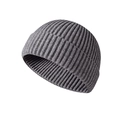 Winter dark grey knitted beanie with ribbed texture and folded cuff for hip hop style - One Size / Gray