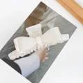 Elegant cream white acetate bow hair claw clip with pearlescent shell texture - Large / Mermaid White