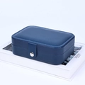 Portable double-layer dark blue PU leather jewelry box with silver metal button clasp - Double Layer Portable / Navy Blue