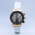 Fashionable quartz wristwatch with white leather strap and rose gold case for women - Rose Gold with White Strap