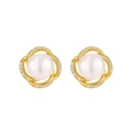 Elegantes pendientes de flor dorados con perlas blancas y pequeños diamantes - Plata 925 / Color Oro 18K (Con Cierres de Plata)