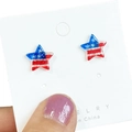 Close-up of sparkling star-shaped earrings with American flag design on a white card - Star Flag Pattern / Color 8