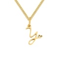 Golden titanium steel cross chain necklace with a cursive letter Y and hollow heart pendant - Letter Y / Gold
