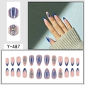 Faux ongles courts goutte d'eau avec dégradé bleu rose et breloques soleil doré - Étoiles Ombré Bleu Rose (Y-487)
