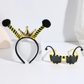 Yellow bee costume set with striped headband and matching sunglasses for kids party dress up - Black Ball Crown Headband + Yellow Glasses Long Antenna