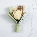 Mini soap rose bouquet with dried baby's breath flowers in pink and green paper wrapping - Beige Soap Rose - Two-tone Wrap