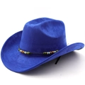 Blue faux suede western cowboy hat with ethnic colorful beaded band and wavy brim - M (56-58cm) / Sapphire Blue