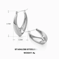 Polished silver stainless steel U-shape hoop earrings measuring 3.7cm height and 8g weight - Polished Pointed U-Shaped Earrings / Steel