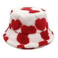 Gorro de lana de cordero con patrón de corazones rojos sobre forro polar blanco - M (56-58cm) / Corazón Rojo