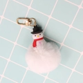 Silicone snowman keychain with white fluffy pompom and red scarf on golden clasp - Snowman