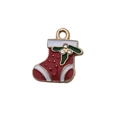 Cute red and white alloy Christmas stocking pendant with rhinestones for DIY jewelry - Red Rhinestone Christmas Sock
