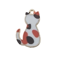 Cat charm with white tricolor enamel and gold trim for DIY jewelry making - Black and Orange Spotted Cat (18951)