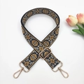 Adjustable 3.8cm dark blue embroidered bag strap with gold floral patterns and swivel hooks - Black Base - Dark Yellow