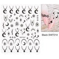 Autocollants ongles noirs bohèmes avec motifs lune soleil et chaînes style SWT014 - Noir SWT014