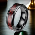Polished black stainless steel ring for men featuring a red and black dragon inlay - Black Plated Red Base Black Dragon / US 6
