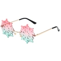 Rimless snowflake sunglasses with pink and blue gradient lenses and gold metal frames - Gold Frame Red Grey Green