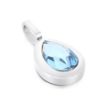 Silver teardrop titanium necklace with a sparkling blue gemstone on a white background - Silver Blue Water Drop (KP100783-K)