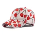 Fashionable cherry jacquard baseball cap in cream satin finish with red embroidery - Adjustable / Gold