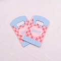 Detailed view of mini jewelry gift bag with blue checkerboard and pink heart pattern - No. 68 (Checkered Love)